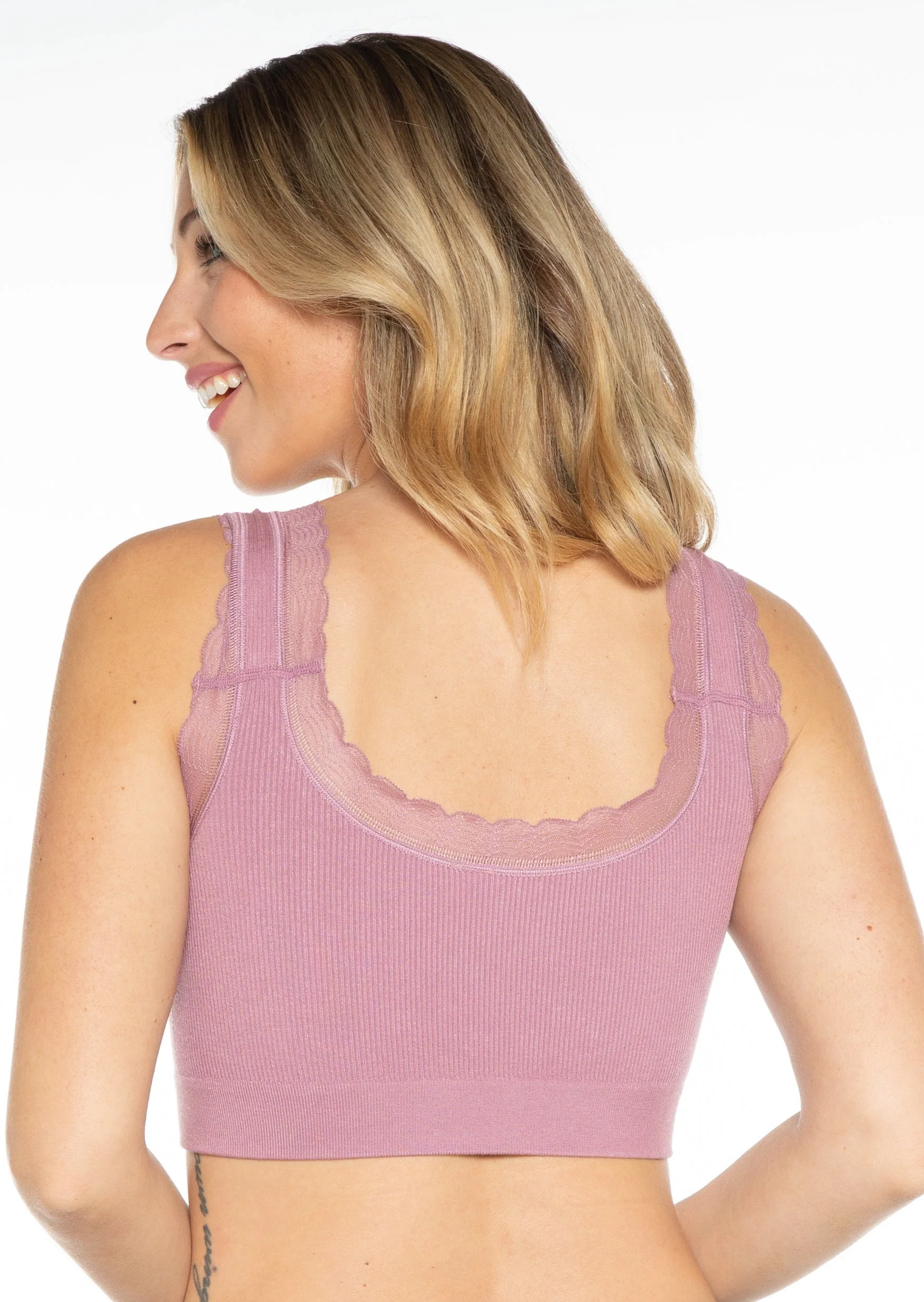 Ribbed Knit Lace Trim Leisure Bra - Image 6